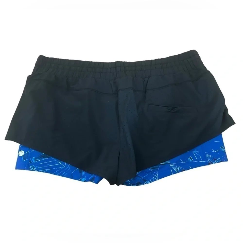 Zella 2 in 1 Layered Black with Blue Print Compression Athletic Shorts Size XL